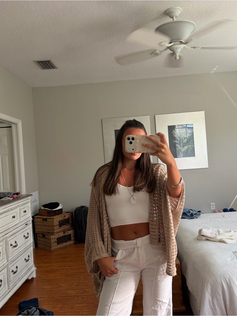 Cejon Taupe Open-Knit Draped Cardigan